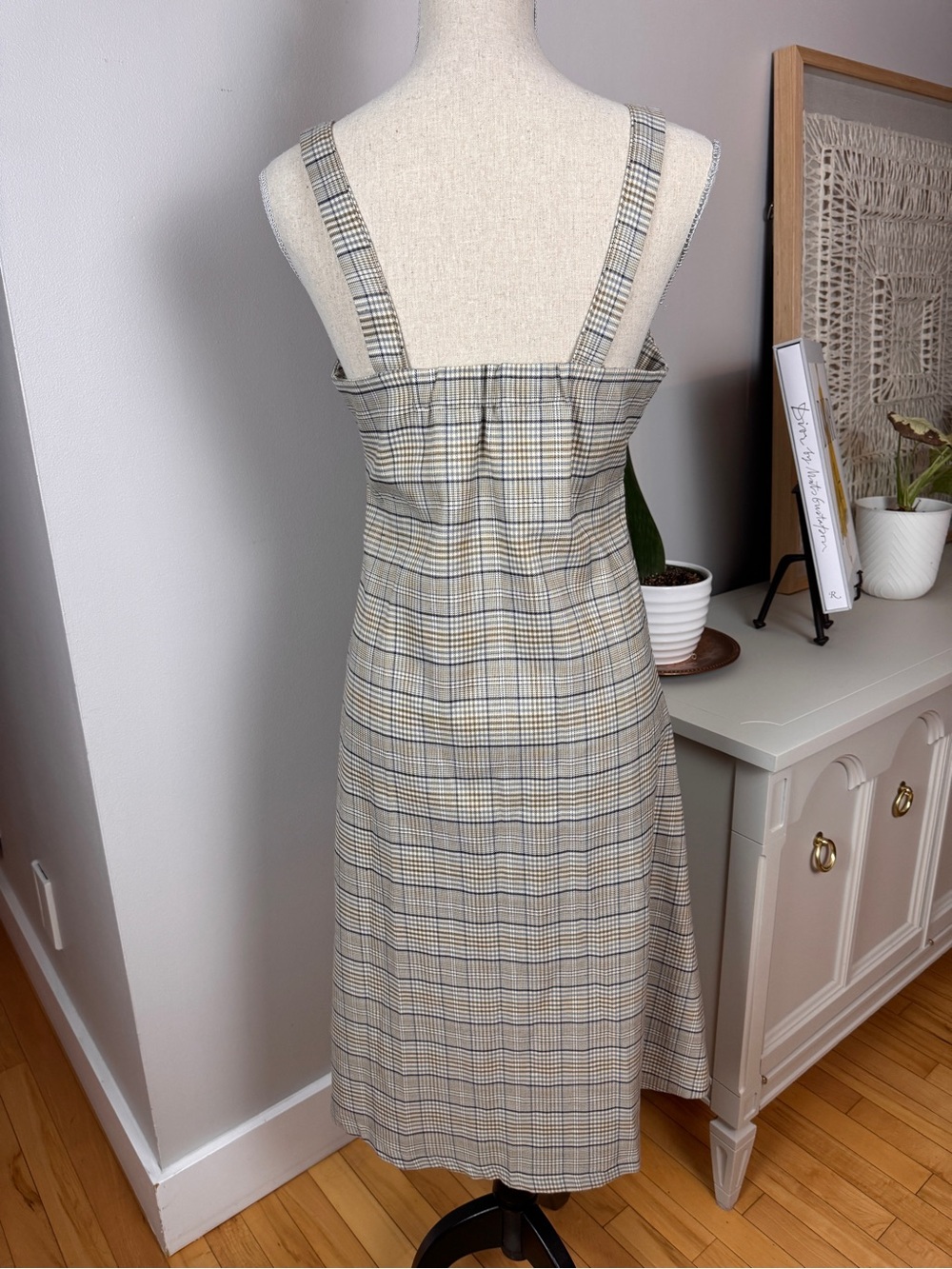 OAK + FORT Beige Plaid Button-Front Midi Dress - Picture 4 of 7